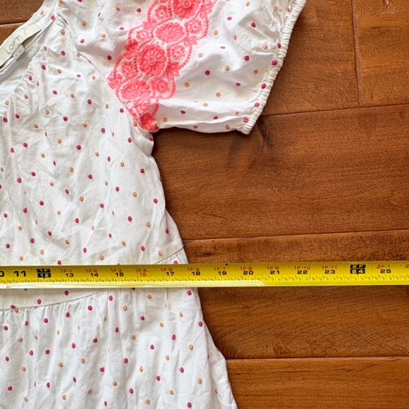Loft Puff Sleeve Polka Dot Embroidered Tiered Dressb Size S Boho - Picture 6 of 14